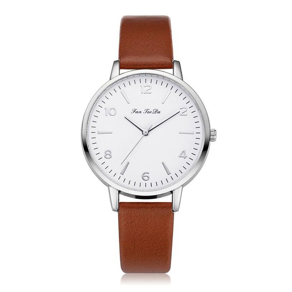 

round dial quartz watch wristband women fashion hours luxury ladies soft leather belt strap gift valentine girls sports, Slivery;brown