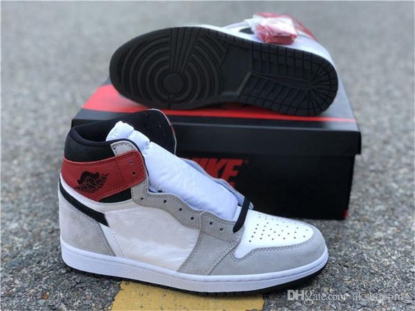 

release authentic 1 high og light smoke grey 1s white black varsity red mens basketball shoes outdoor sneakers with original box