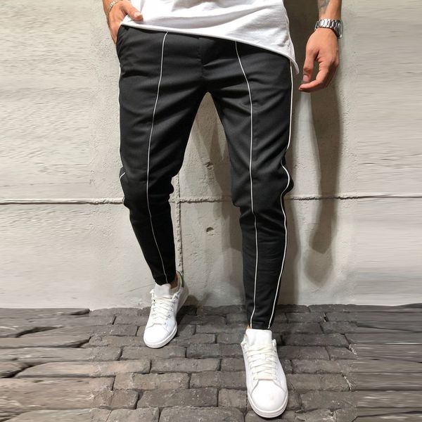 

vogue fitness pants men splicing sriped overalls casual pockets sport workout casual trouser joggers men pants, Black