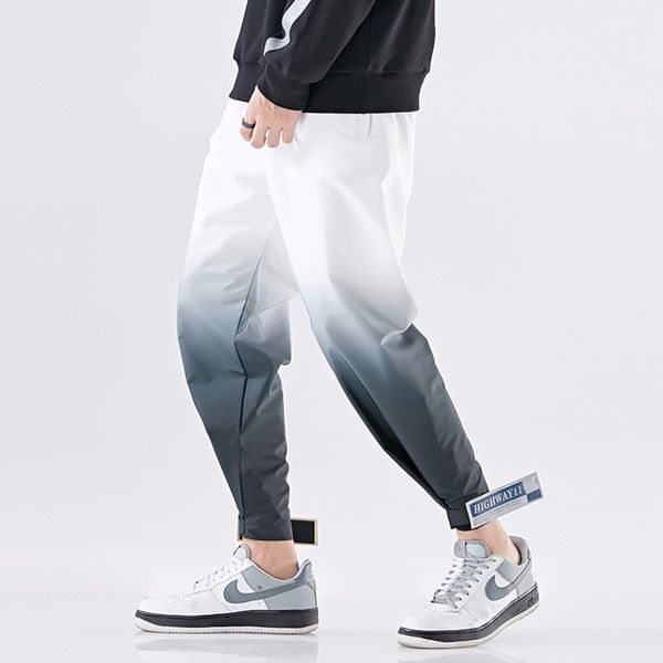 

original design men street cargo pants fashion hip hop streetwear pants panelled elastic waist casual joggers harajuku trouser, Black