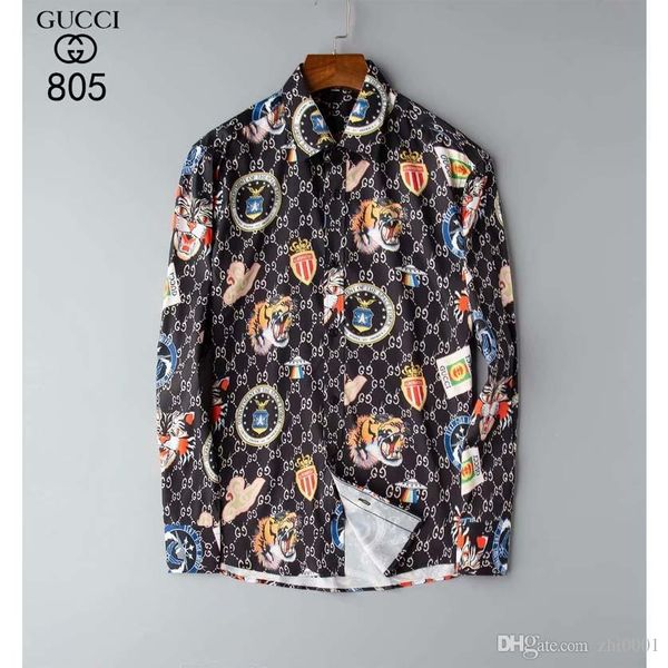 

new 2020 men's shirt long-sleeved shirt fashion men's wear british gentleman south korean version slimming print totem yl14, White;black