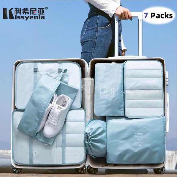 

kissyenia 7шт / комплект водонепроницаемые сумок для путешествий одежды для хранения организатор багажа упаковки кубики женщина путешествия
