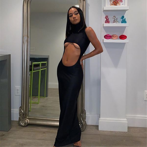 

kgfigu women high neck black maxi long dress 2019 est style cut out bodycon vestidos outgoing clubwear drop shipping, Black;pink
