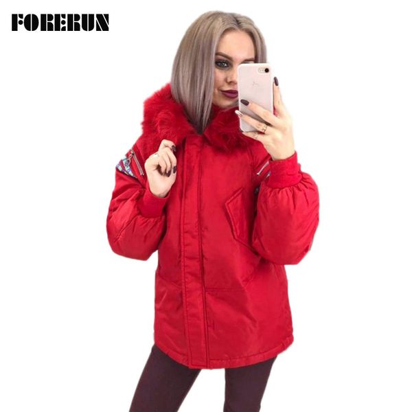 

forerun 7 colors oversized jacket winter coat women thicken fur hooded parkas casual bubble jackets abrigos mujer invierno 2019, Black