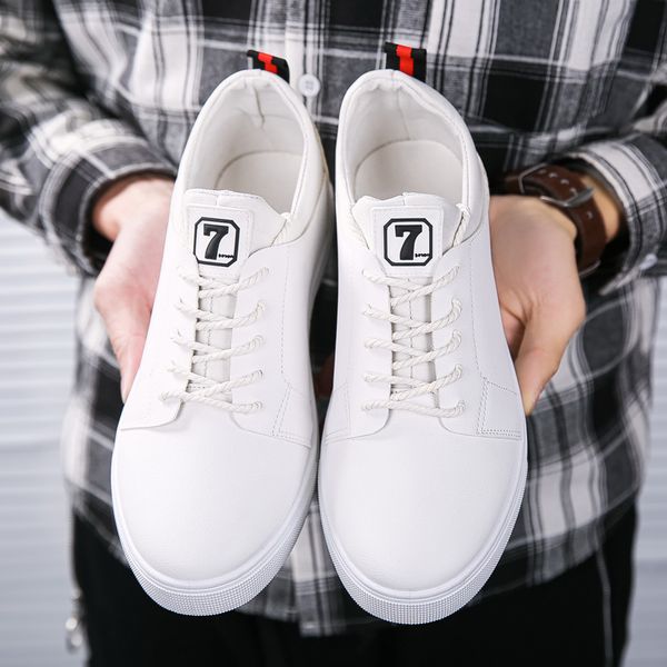 

solid color pu skate sneakers 50% casual board shoes fashion faux leather footwear men summer plimsolls pvc skater shoes, Black