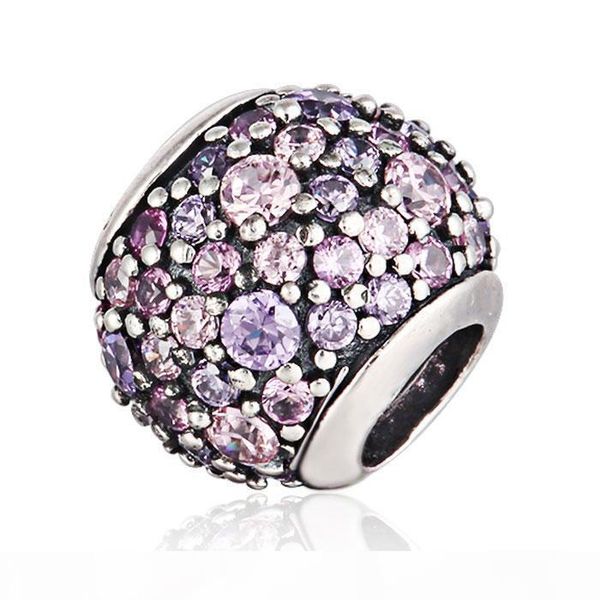 

100% 925 sterling silver pink and purple pave bead fits european pandora jewelry charm bracelets, Black