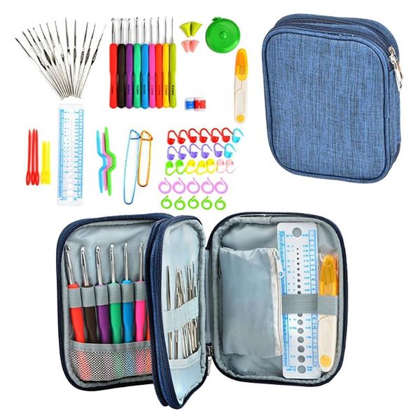 

crochet hook case storage zipper bag with pockets various crochet needles and knitting diy tools accessories high quality, Black