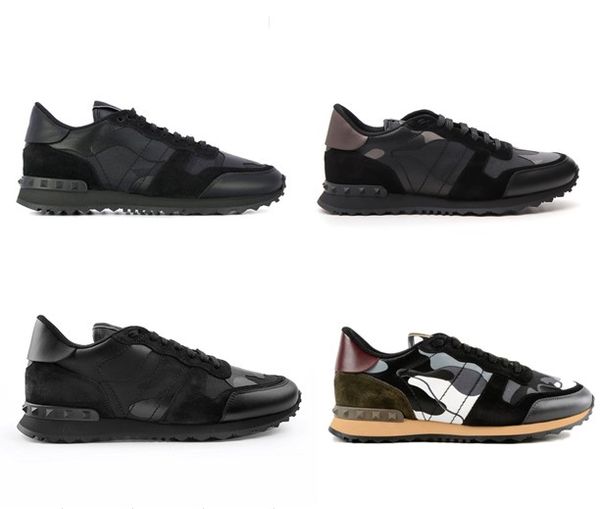 

new men women star studded casual shoes mesh leather camouflage studded shoes combo stars rockrunner metallic lace-up shoes sneakers, Black