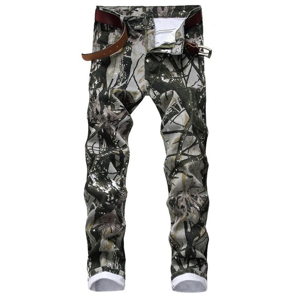 

new fashion brand jeans for men 3d tree print elastic camouflage jeans designer slim trousers homme plus size 28-42, Blue