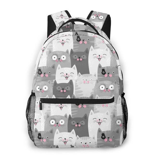 

black white gray cats casual daypack travel school bag with pockets for women college