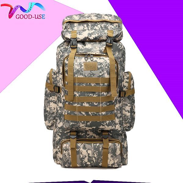 

outdoor sports climbing bag 80l waterproof army hiking camping backpack travel rucksack molle camo tactical backpack