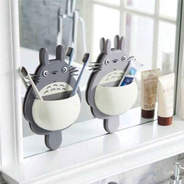 

1pcs toothbrush wall mount holder cute totoro sucker suction bathroom organizer family tools accessories drop shipping