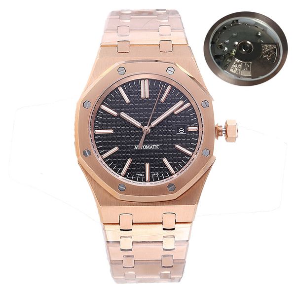 

dropshipping1-mens watches 42mm full stainless steel strap automatic rosegold watch luminous wristwatch sapphire luxury watch, Slivery;brown