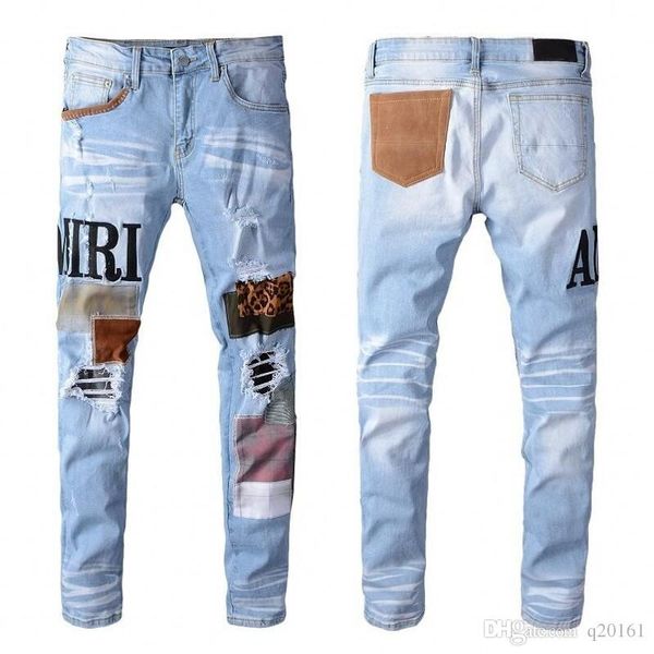 

new mens jeans distressed motorcycle biker jeans rock skinny slim ripped hole letter printing brand denim pants designer jeans