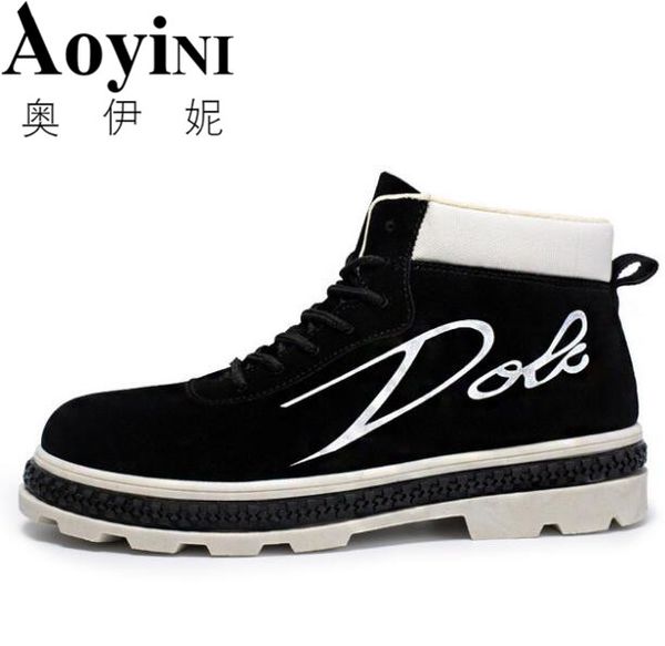 

soft flock velvet men brand ankle boots breathable men leather boots high shoes outdoor casual winter shoes botas homme, Black