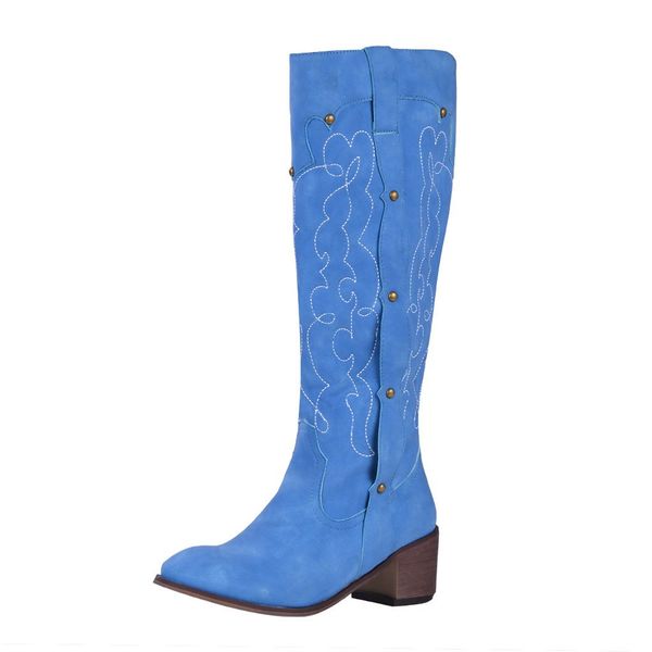 

women's boots chunky heel cowboy mid-calf ladies snow boots shoes, Black