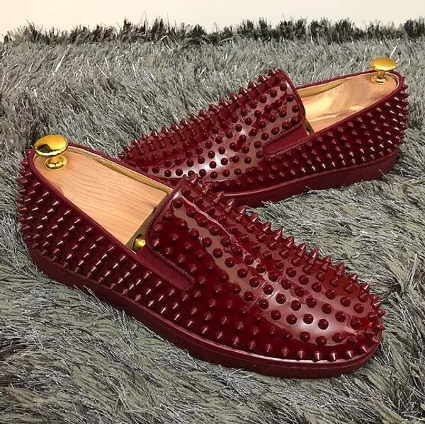 

винно-красный лакированная кожа rollerboat шипы кроссовки для джентльмена мода красное дно мокасины обувь комфорт оксфорд прогулки партии св, Black