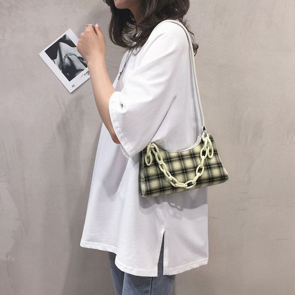 

vintage plaid baguette bag for women 2020 fashion designer chain shoulder bags handbags purses beach travel small bag ladies