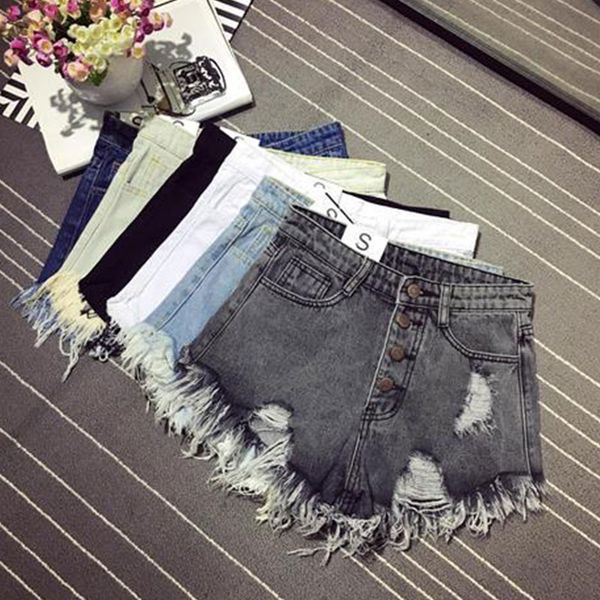 

denim shorts women shorts jeans female pockets jean with fringes black ladies sexy women summer denim ripped hot, White;black
