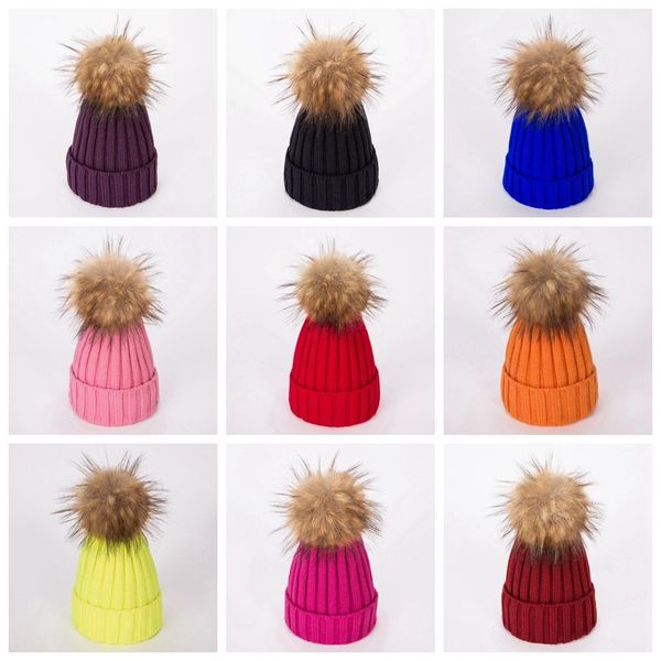 

winter women knitted hat warm pom pom big ball wool hat ladies skull beanie solid female outdoor caps ljja2808-00, Blue;gray