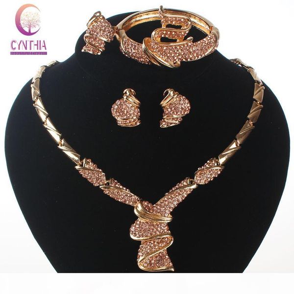 

jewelry sets african beads champagne crystal collar statement necklace earrings bangle rings for women wedding party accessories, Slivery;golden