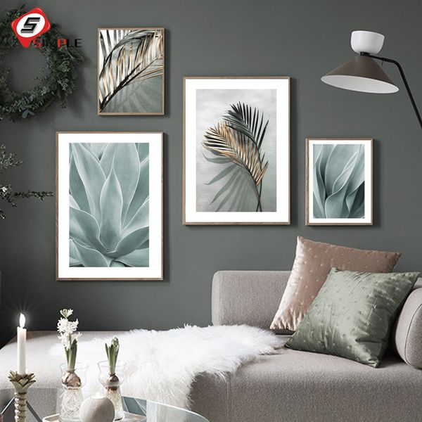 

golden leaves posters prints palm poster wall art agave leaf scandinavian canvas painting modern wall pictures for living room