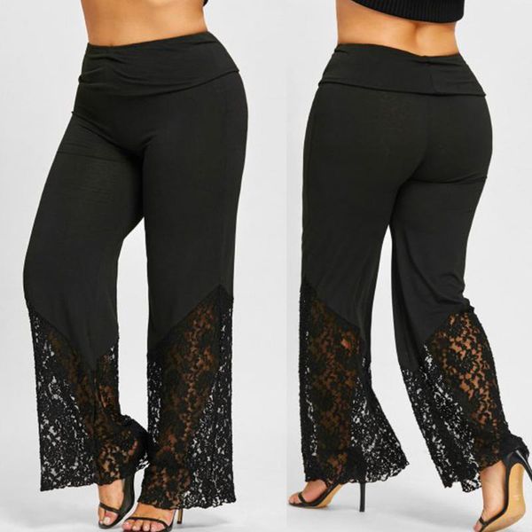 

largas mulher cargo pants women 2020 women casual plus size lace loose wide leg leggings sports pants, Black;white