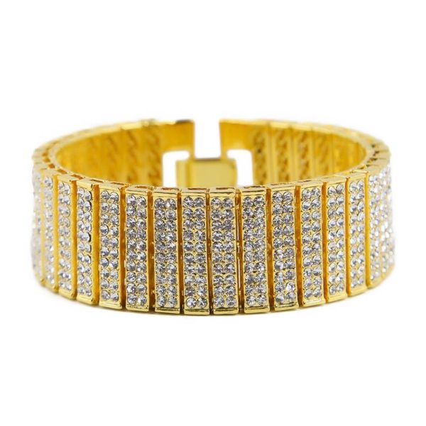 

hip hop full rhinestones bling iced out rapper bracelet gold silver tennis chain bracelets bangles for men jewelry, Black