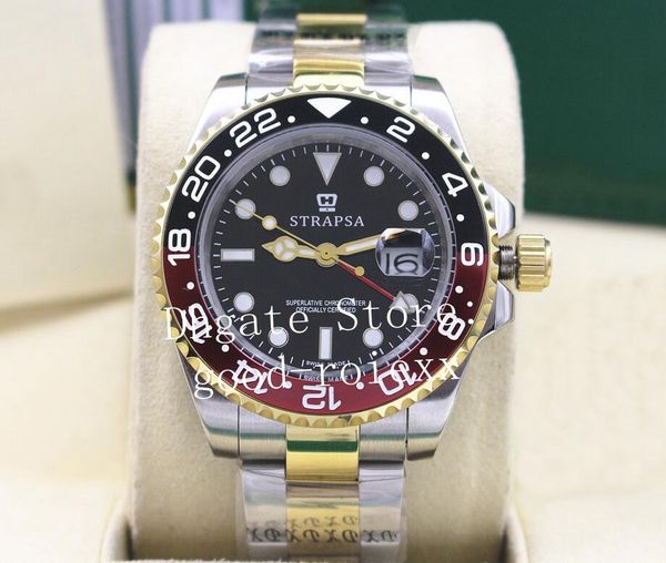 

luxury mens black red bezel mechanical 2813 watch men's steel gold gmt ii watches men sapphire pepsi dive batman master oyster wristwat, Slivery;brown