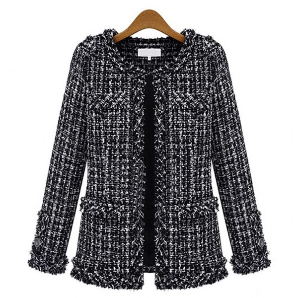 

european ladies coats winter 2019 retro women elegant plus size woolen wool coat woman jacket plaid coat female overcoat zb008, Black