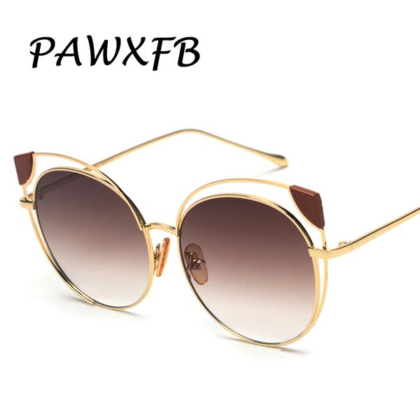 

pawxfb fashion mirror cat eye sunglasses women men brown alloy frame glasses lentes de sol driving sun glasses shades, White;black