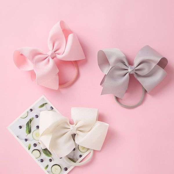

hair accessories ribbon elastic baby headdress kids bows for girls ponytail holder solid nylon headbands, Slivery;white