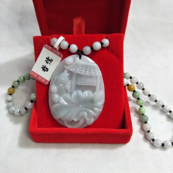 

zheru jewelry pure natural jadeite two-color fish change dragon pendant three-color jade bead necklace give class a certific, Silver