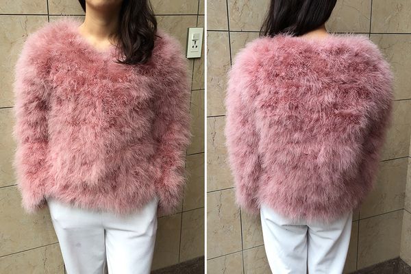 

fur jacket fur coats women s1002 2019 real fur coat genuine ostrich feather winter jacket retail wholesale regular quality, Black