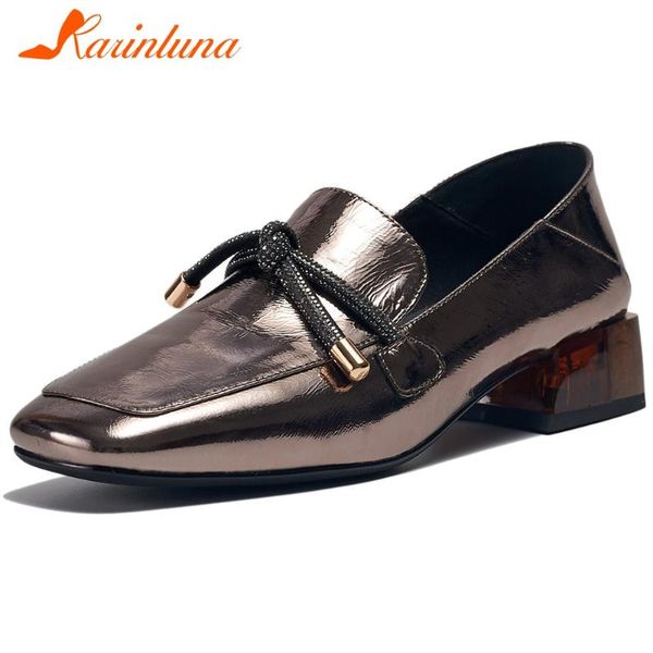 

karin new design 2020 genuine cow leather comfortable shoes woman pumps square heels slip-on butterfly pumps women shoes, Black