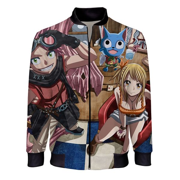 

2020 fashion casual jackets anime pattern print man's streetwear fairy tail 3d printed zipper bomber jacket male coat clothing, Black;brown