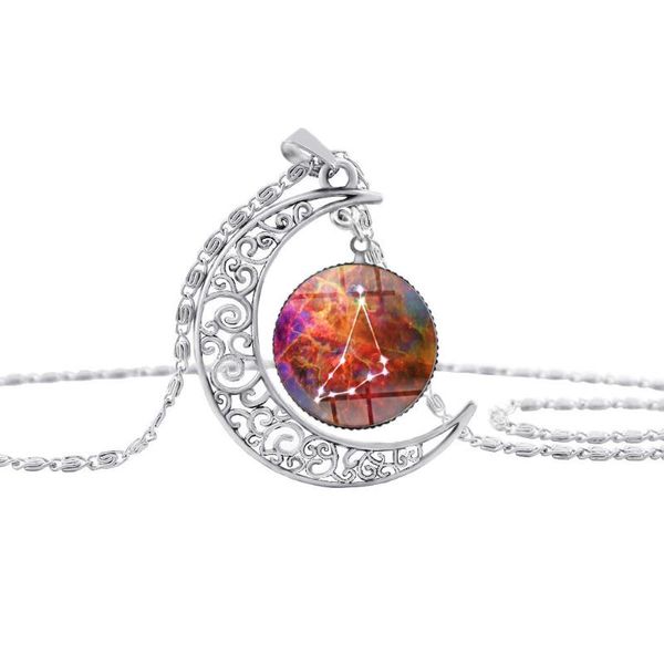 

1 star sky universe planet 12 constellation capricorn sign crescent necklace geometric pendant necklace half moon zodiac jewelry, Silver