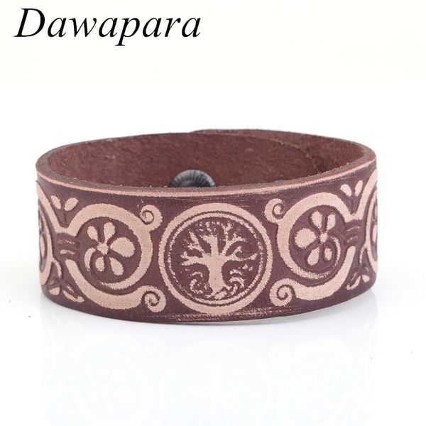 

dawapara spiral leaf tree of life leather bracelet snap botton jewelry religious men cuff bangles fashion pulseira feminina, White