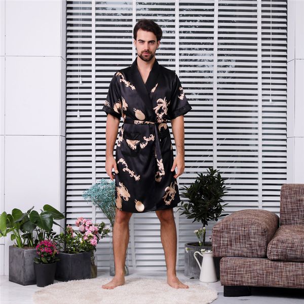 

womail summer men's robe bathrobe casual simulation silk short sleeves home service thin men's nightgown dropship ap25, Black;brown