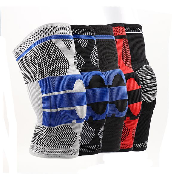

sports baksetball knee protectors 3d weaving silicone knee supports brace volleyball compressiong leg protector drop shipping, Black;gray