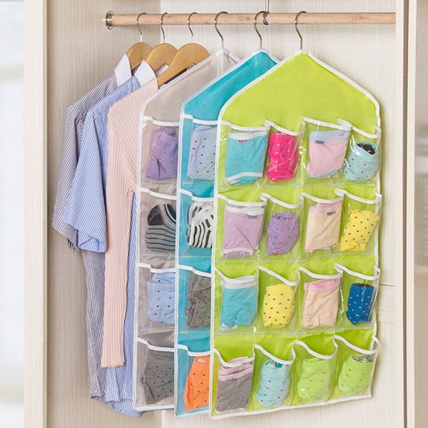 

multifunctional 16 compartment storage hanging bag wardrobe clothes storage bag underwear socks sorting hanging pockets