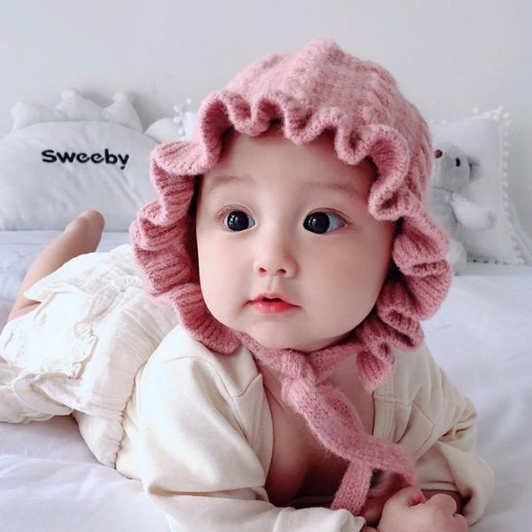 

7 colors baby girls ins pretty lace cotton princess hat childrens winter protect ear soft crochet hat kids hair accessories, Slivery;white