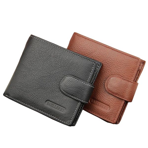 

fashion new black brown men's wallets real leather short hasp zipper button credit card holder coin pocket purse wallet, Red;black