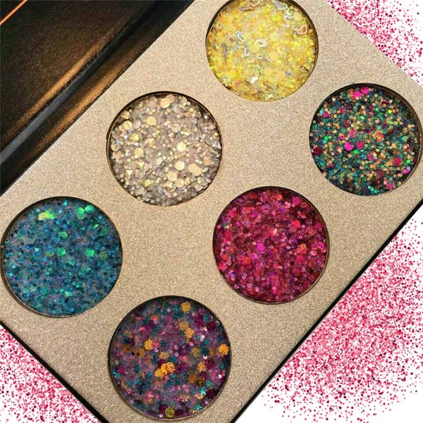 

6 color rainbow big glitter diamond eyeshadow palette glitter injections shimmer matte makeup cosmetic pallete by glazed