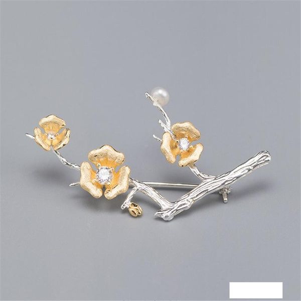 

100% 925 sterling silver flower brooch for women girls wedding gifts inlay zircon pearl brooch pin jewelry corsage, Gray