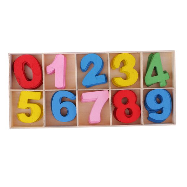 

60 pieces colorful wood 0-9 arabic number embellishment with wood box for kids educational toys games