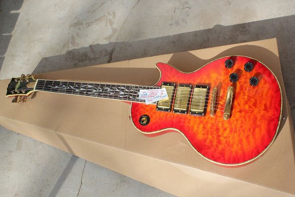 

shell flame inlay 3 pickups lp earth logo electric guitar golden hardware