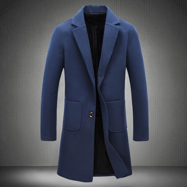 

men's wool & blends 2021 autumn winter trench coat men turn-down collar slim fit overcoat for man long windbreaker s-5xl sa-8, Black