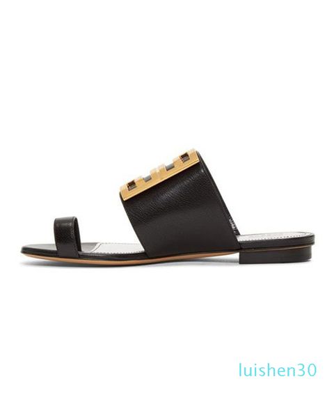

2020 womens fashion black white red 4g flat leather buckle sandals flats slippers size euro l30