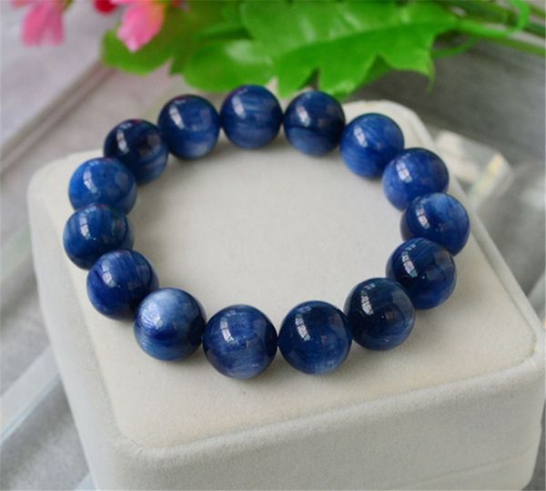 

15mm natural genuine kyanite gemstone cat eyes big crystal stretch round bead bracelets for women and men, Golden;silver